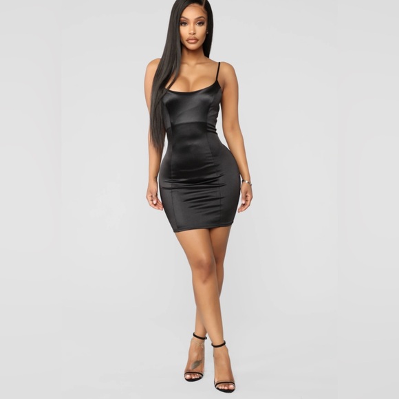 OUT OF STOCK- So Smooth Satin Mini Dress - Black SIZE L - Picture 1 of 6
